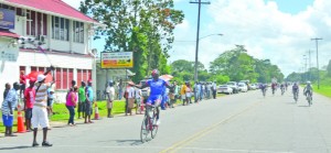 Orville Hinds is all alone as he wins the final stage from Linden to Georgetown on Sunday 