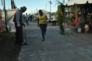 Khan (left) with this adult who enjoyed reliving her childhood memory of playing hopscotch