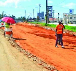 The roadway being expanded in front of Demerara Bank