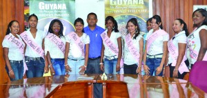 Guyana Tourism Authority (GTA) Director Indranauth Haralsingh along with the delegates of the Miss Leguan Nite pageant and Leguan Cultural Committee head Philomena Chintamani