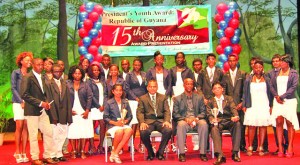 The PYARG 2013 gold awardees with Culture, Youth and Sport Minister Dr Frank Anthony and the ministry’s Permanent Secretary Alfred King