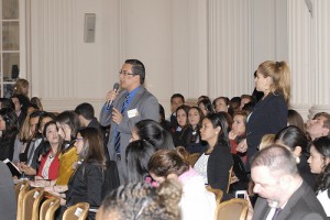 A delegate makes a point during one of the sessions of the conference