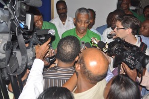 Opposition Leader David Granger addressing the media