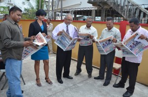 Regional officials after the launching of the Guyana Times Berbice edition at the company’s office at LFS Burnham (Coburg) Street, New Amsterdam on Monday