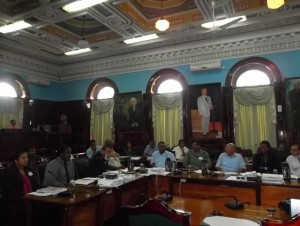 Natural Resources and Environment Minister Robert Persaud, who was accompanied by senior managers of the various agencies under his ministry’s portfolio to the meeting with the Parliamentary Sub-Committee on Natural Resources