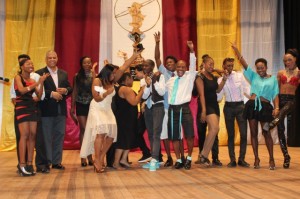 Banks DIH representative Carlton Joao and the cast of "Fare Pickers", who were second runner-up in the category Best Production (short play). They were also adjudged best performing cast