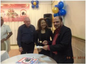 Health Minister Dr Bheri Ramsammy with GRPA President Pamela Nauth and Human Services and Social Security Ministry Permanent Secretary Patrick Findlay cutting the 40th anniversary cake on Friday