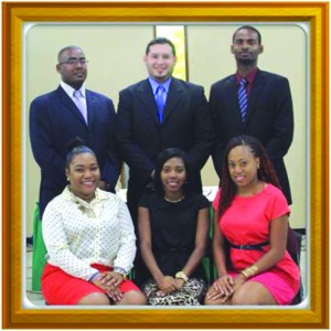 The newly-elected CRYC executive: From back, left to right: Sean Nicholson (Trinidad and Tobago); Michael Xavier (Guyana); and Timothy Ferdinand (St Lucia). At front left to right: Nadege Roach (Dominica); Farmala Jacobs (Antigua and Barbuda); and Tiffany Daniels (Guyana)