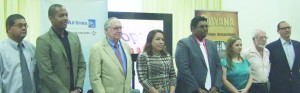 Foreign Affairs Minister Carolyn Rodrigues-Birkett and acting Tourism Minister Irfaan Ali (fifth left) with representatives of COPA Airlines and the private sector 