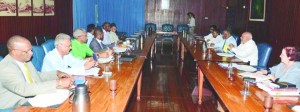 Members of the opposition and government led by President Donald Ramotar at one of their meetings at the Office of the President