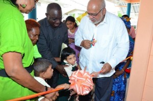 President Donald Ramotar about to cut the ribbon to commission the 'Harold B Davis Special School'