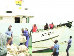 Ghanaian authorities unpacking the cocaine found onboard the Atiyah   