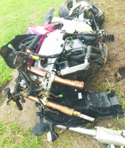 The mangled motorcycle following the accident 