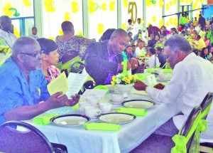 Prime Minister Sam Hinds, Superintendent of the Assemblies of God Church, Reverend John Smith, his wife Pastor Jean Smith, Apostle Elsworth Williams (in jacket) and his wife Pastor Carmen Williams at the prayer breakfast