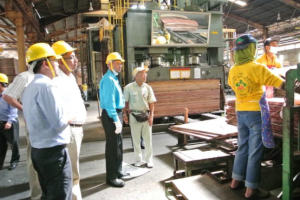 Natural Resources and Environment Minister Robert Persaud in discussion with members of the Malaysian Timber Certification Council (MTCC) and the Malaysian Timber Council (MTC)