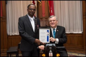 The Lieutenant Governor, The Honourble David C. Onley, O Ont. presenting the award to Narine Dat Sookram (Photo: Contributed) 