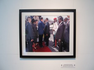 Photo shows Prime Minister Samuel Hinds welcoming Chavez to Guyana