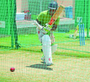 Shivnarine Chanderpaul  in action during Tuesday’s net session (Photo: Rajiv Bisnauth)