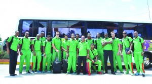 The Guyana Amazon Warriors prior to their departure for Grenada at the Grand Coastal hotel