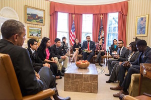 Rishi Singh and other activists from the South Asian Organizing Center and United We Dream Coalition in a meeting  with U.S. President Barack Obama.