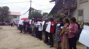 Protesters in front of the Whim Magistrate’s Court demanding justice for former President Bharrat Jagdeo