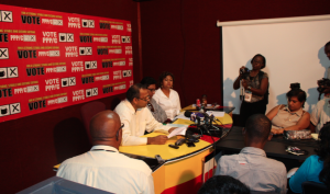 PPP/C members speaking with the media on Tuesday