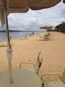 At the Baganara Resort beach. Quiet stretches of beach along Guyana’s many rivers and creeks take you from your hectic routine