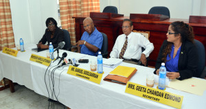 (From left) Commissioners Sandra Jones, Chairman Harold Lutchman, Samuel Goolsarran, and Secretary Geeta Chandan Edmond