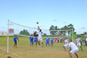 Part of the male volleyball action on Sunday at Everest