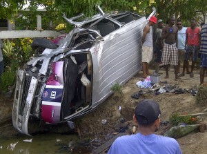 The mangled minibus at Perth 