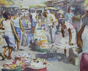 'Midday at the Market' (2007). Watercolour