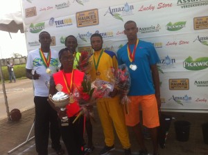 From left, Devaun Barrington, Cleveland Thomas, Winston Missenger and Lionel D’Andrade along with Andrea Foster pose for a picture