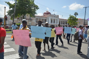 Sugar workers protest in front Parliament on Thursday 