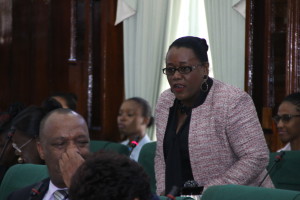 Minister Broomes during her presentation in the National Assembly 