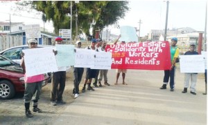 Sugar workers striking at Uitvlugt, on Thursday 