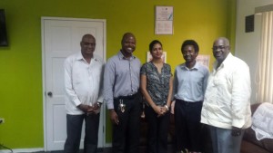 (From L-R) Deputy Chief Election Officer- Mr. Vishnu Persaud, Executive Director of Youth Challenge Guyana, Mr. Dmitri Nicholson, President of Guyana National Youth Council- Ms. Tricia Teekah,  Executive Member of Guyana National Youth Council- Mr. Francis Bailey, Chief Election Officer- Mr. Keith Lowenfield