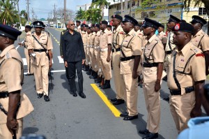 President David Granger inpspecting a Guard-of-Honour before he declared open the Annual Police Officers' Conference on Thursday
