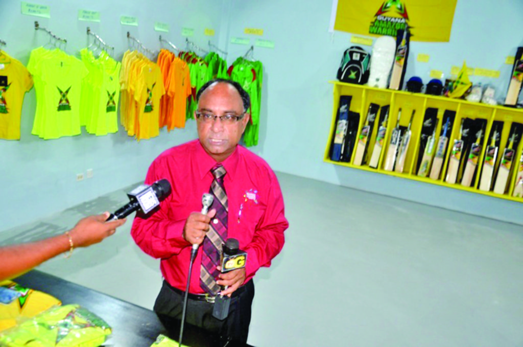 Amazon Warriors manager Omar Khan addressing the media today at the new office on Camp and Quamina Streets