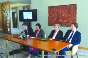 From left to right: UN Assistant Secretary General of the Office of the High Commissioner for Human Rights Ivan Simonovic; Judge Navi Pillay, former United Nations High Commissioner for Human Rights; Member of the UN Committee on the Elimination of Racial Discrimination Marc Bossuyt and EU Chargé D’Affaires Derek Lambe