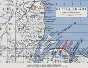 Charles Waterton arrived in Georgetown in 1804 to manage the plantations [names shown in red on map] of his father (Walton Hall) and his uncle, Christopher Waterton (La Jalousie and Fellowship), who had returned to England. In The Argosy, published in 1883, Walton Hall is recorded as being part of Hampton Court, the most northerly plantation in the colony. Walton Hall Estate now has a rice mill licensed by the Guyana Rice Development Board (as at 2009) (overtown.org.uk)