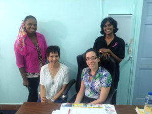 Standing: Dr. Andrea Lambert (left), Director of the Epilepsy Foundation of Guyana, and Dr. MallikaMootoo, Vice-President of Epilepsy Foundation of Guyana. Seated: Two doctors from the United Kingdom who collaborated with the Foundation in 2015, Dr. LyviaDabydeen (seated at left) and Dr. Laura Mantoan