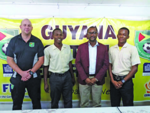 GFF Technical Director Ian Greenwood; Mark Wronge, GFF President Wayne Forde, and Akeem Bollers