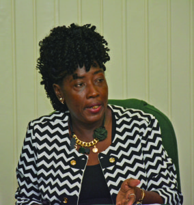 Junior Communities Minister Valarie Adams-Patterson during a press briefing on Tuesday