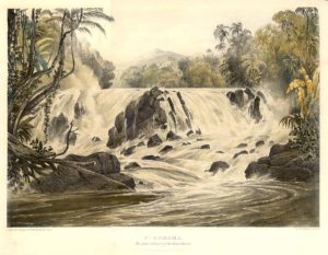 ‘Purumama / The Great Cataract of the River Parima’.  A magnificent view from Schomburgk's "Twelve Views in the Interior of Guiana" from a series of views of Guiana by Charles Bentley, executed as illustrations for Robert Schomburgk's work in the region. 