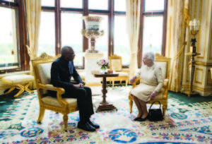 President David Granger meeting with Queen Elizabeth II at Windsor Castle in Berkshire, England. The meeting marks the first time a Guyanese leader has met with Queen Elizabeth II in the United Kingdom